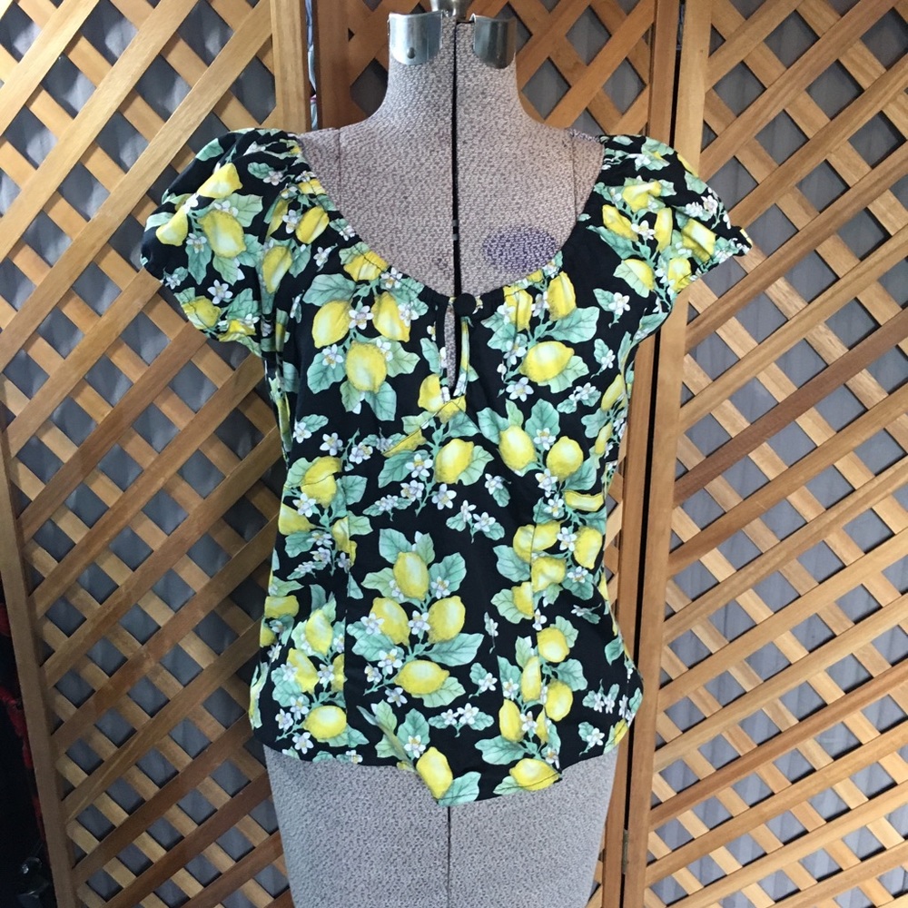 Hell Bunny Pinup Lemon Peasant Top XL Retro